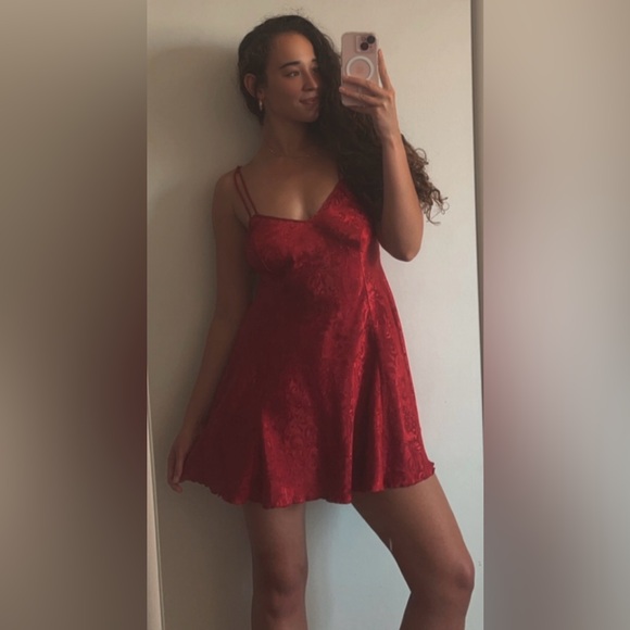 Vintage 80s Victoria’s Secret Gold Label Babydoll Floral Foil Mini Slip Dress - Picture 2 of 13